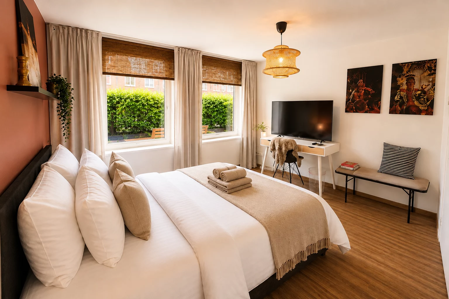 Boutique slaapkamer van Studio Timor met queensize bed en smart-tv